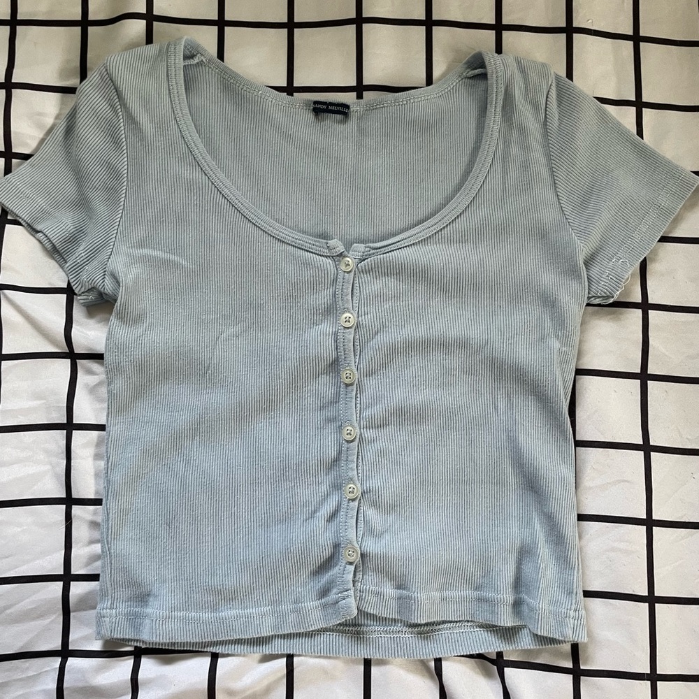 Brandy Melville light blue button up baby tee